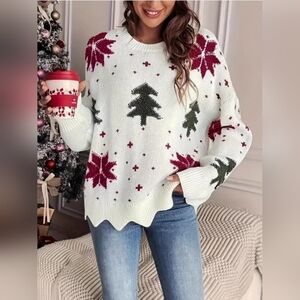 Women's Festive Christmas White and Red Sweater